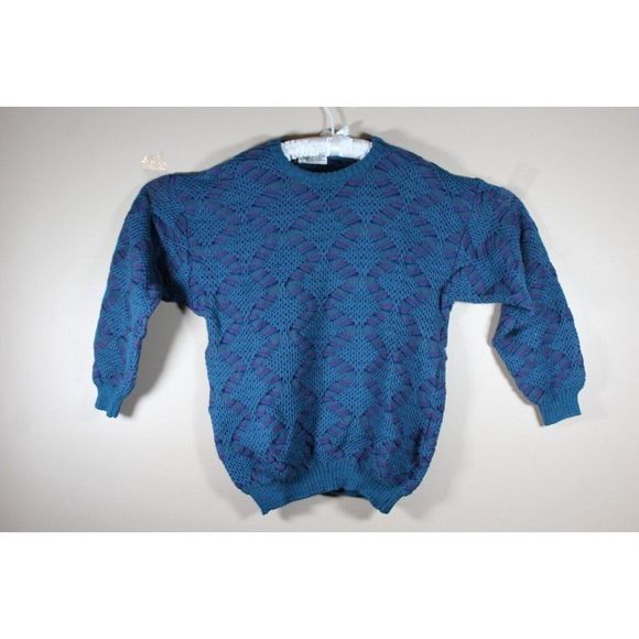 Pronto Uomo Medium Funky Sweater Italy Vintage Wool Blue Purple Bold 80s 90s - Picture 2 of 6